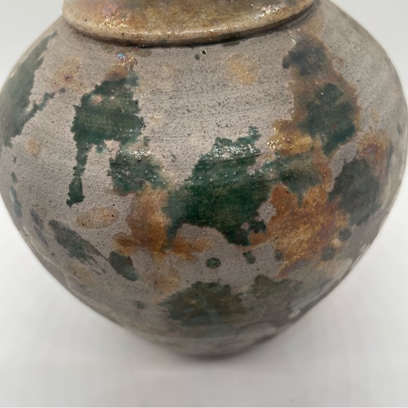 vintage 5’ Crystalline Glaze Pottery vase irredentist purple/green Tones Stamped - Picture 2 of 15